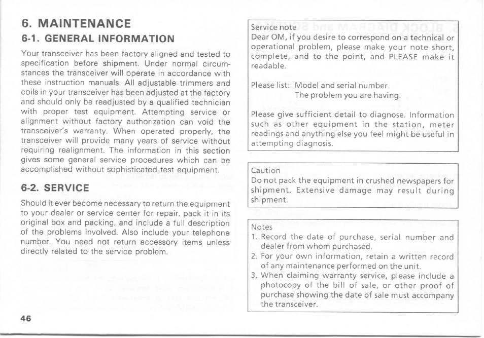 1. general information, 2. service, Maintenance | Kenwood TH-27A User Manual | Page 46 / 53