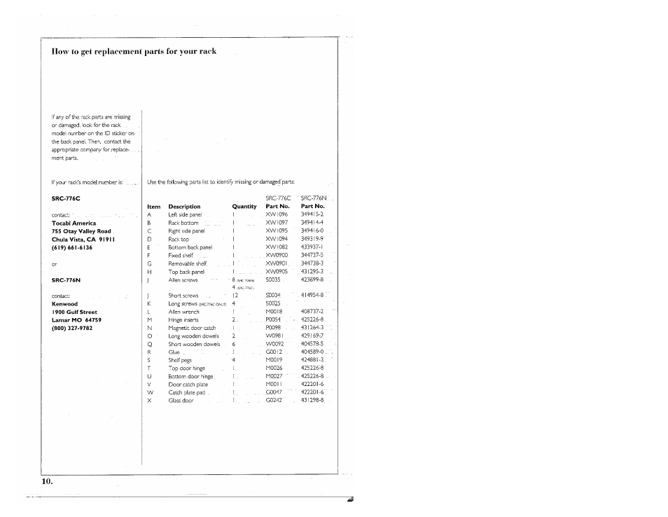How to get replacement parts for your rack | Kenwood SPECTRUM 755 AV User Manual | Page 10 / 28