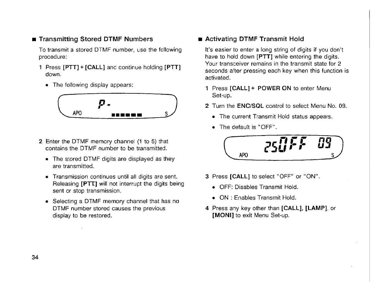 Transmitting stored dtmf numbers, Activating dtmf transmit hold, Confirming stored dtmf numbers | Kenwood TH-42A User Manual | Page 40 / 78