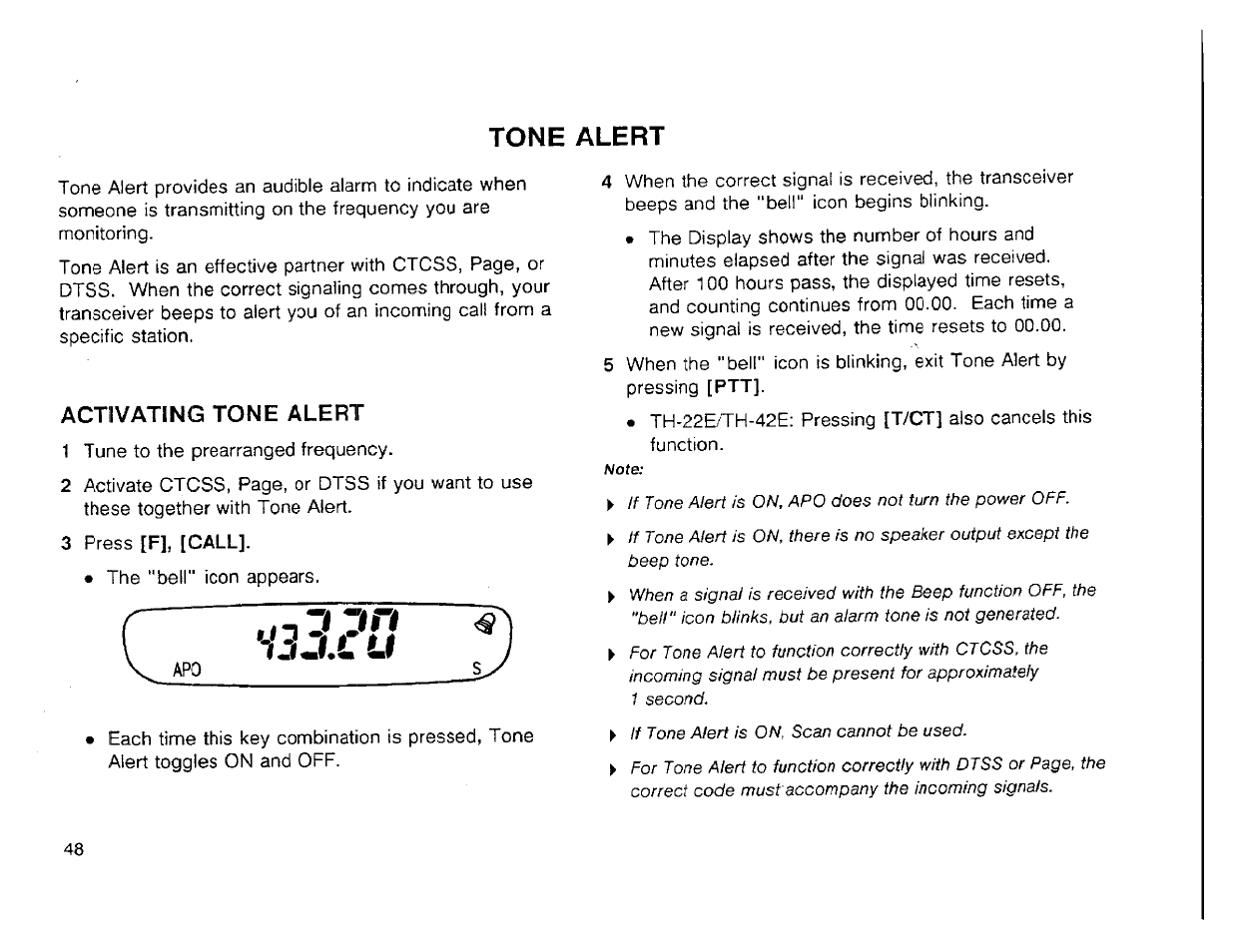 Tone alert, 3 press [f], [call, Tzi jffi | Kenwood TH-42A User Manual | Page 53 / 78