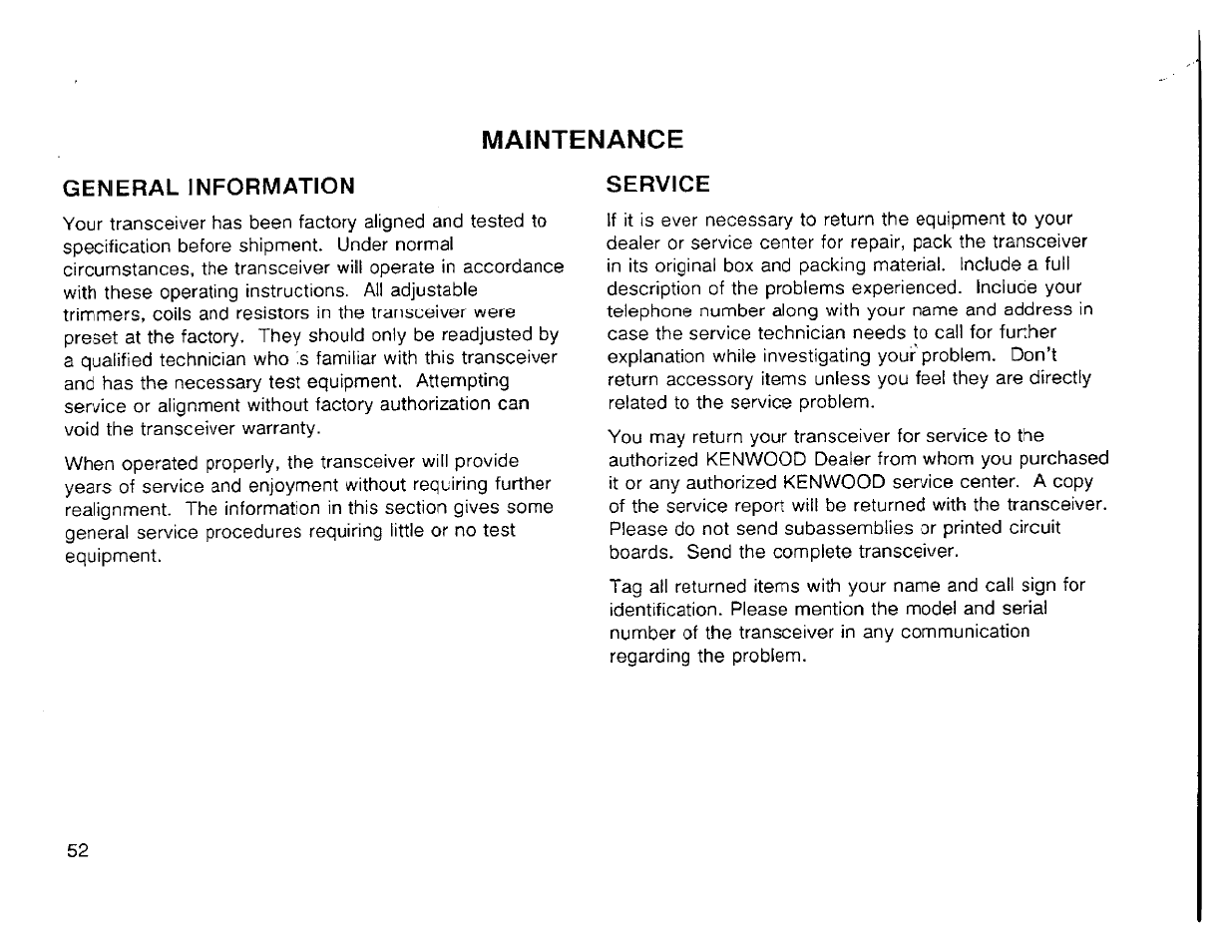 Maintenance | Kenwood TH-42A User Manual | Page 57 / 78