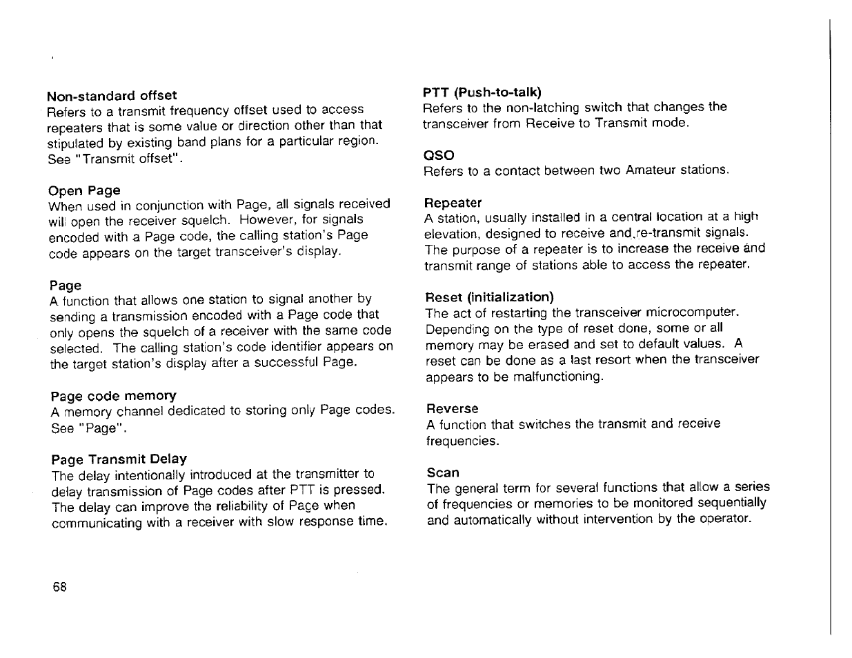 Non-standard offset, Ptt (push-to-talk), Reset (initialization) | Reverse, Scan | Kenwood TH-42A User Manual | Page 70 / 78