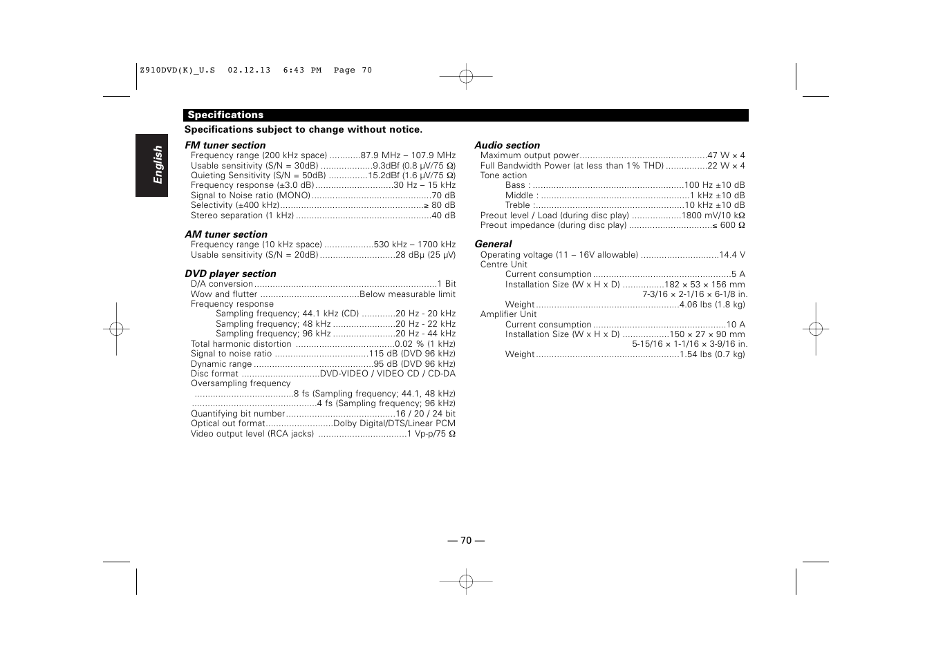 Kenwood Z910DVD[R] User Manual | Page 70 / 71