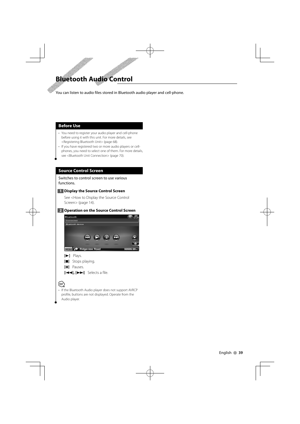 Bluetooth audio control | Kenwood DDX8024BT User Manual | Page 39 / 100