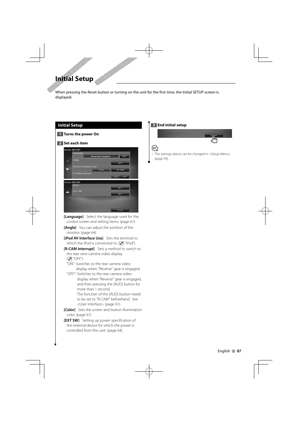 Initial setup | Kenwood DDX8024BT User Manual | Page 87 / 100