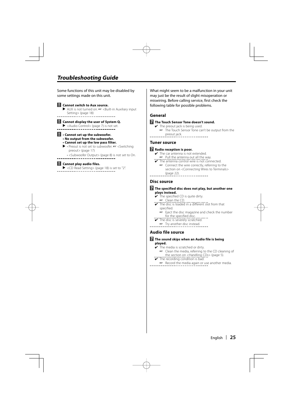 Troubleshooting guide | Kenwood KDC-MP336AX User Manual | Page 25 / 28