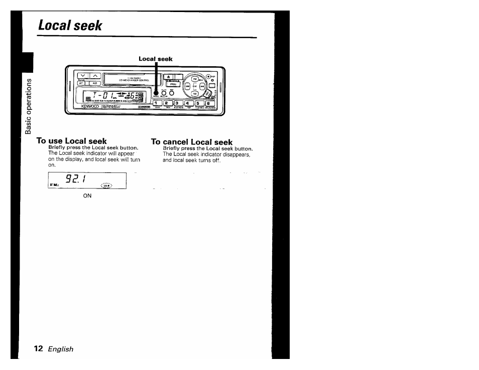 To use local seek, To cancel local seek, Local seek | Kenwood KRC-601 User Manual | Page 12 / 48