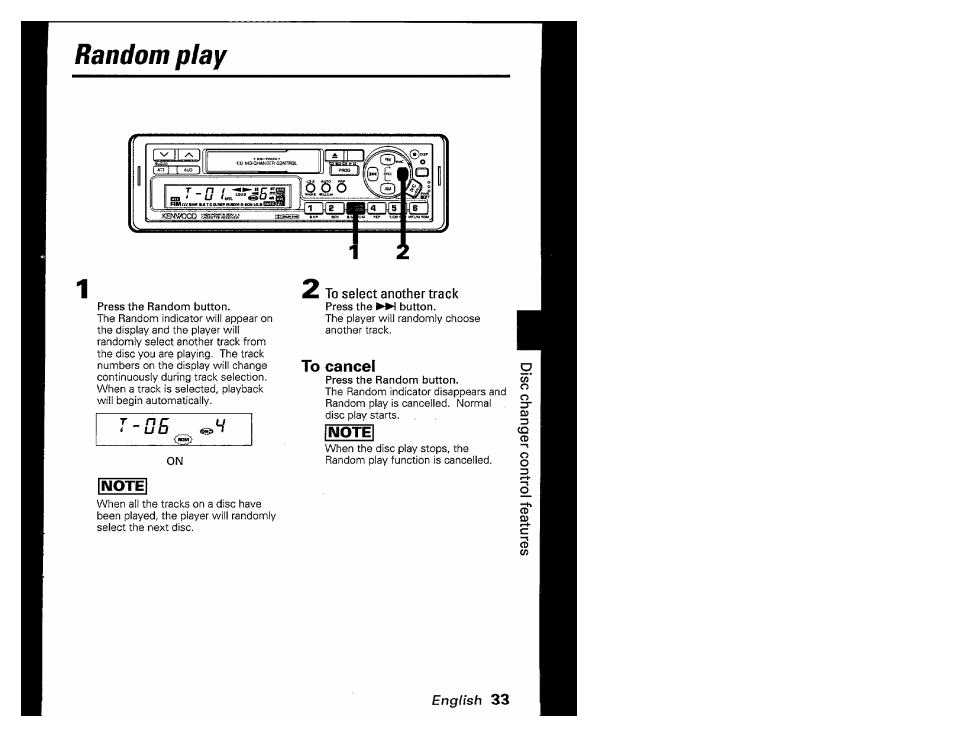 To cancel, Random play, T ^ n | Kenwood KRC-601 User Manual | Page 33 / 48