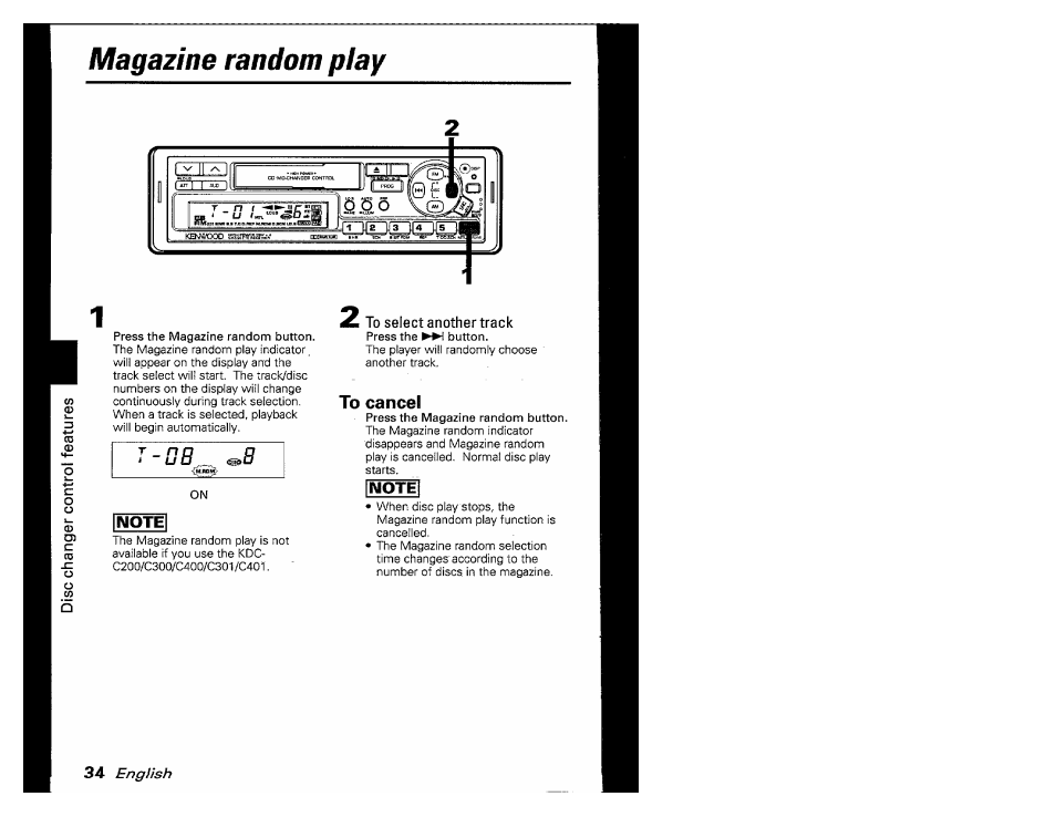 To cancel, Magazine random play | Kenwood KRC-601 User Manual | Page 34 / 48