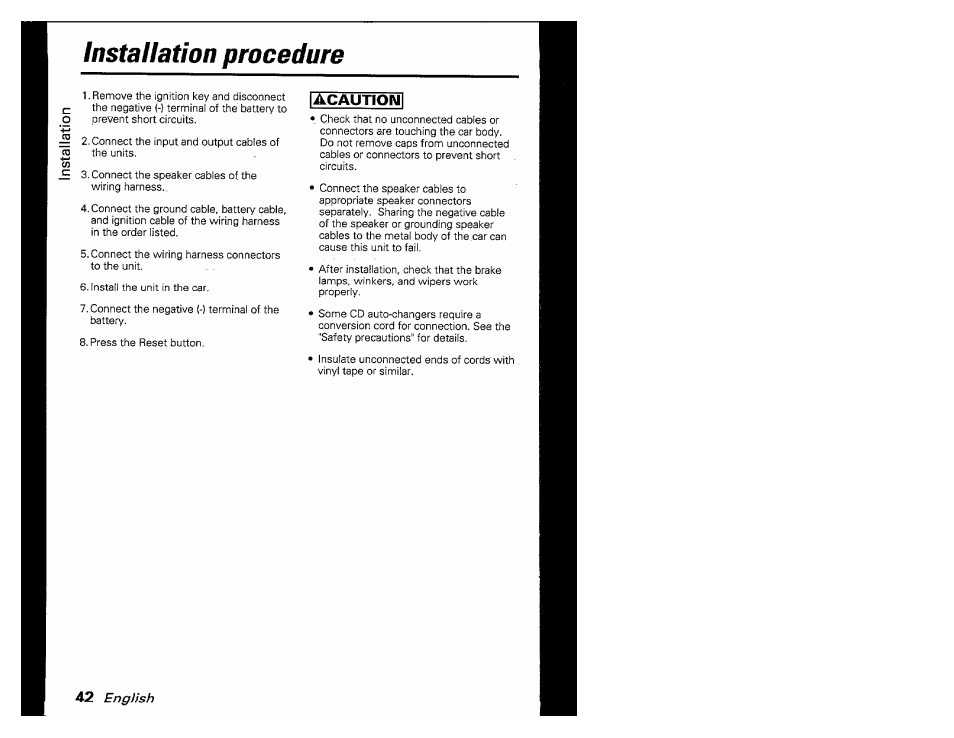 Installation procedure, Engjish | Kenwood KRC-601 User Manual | Page 42 / 48