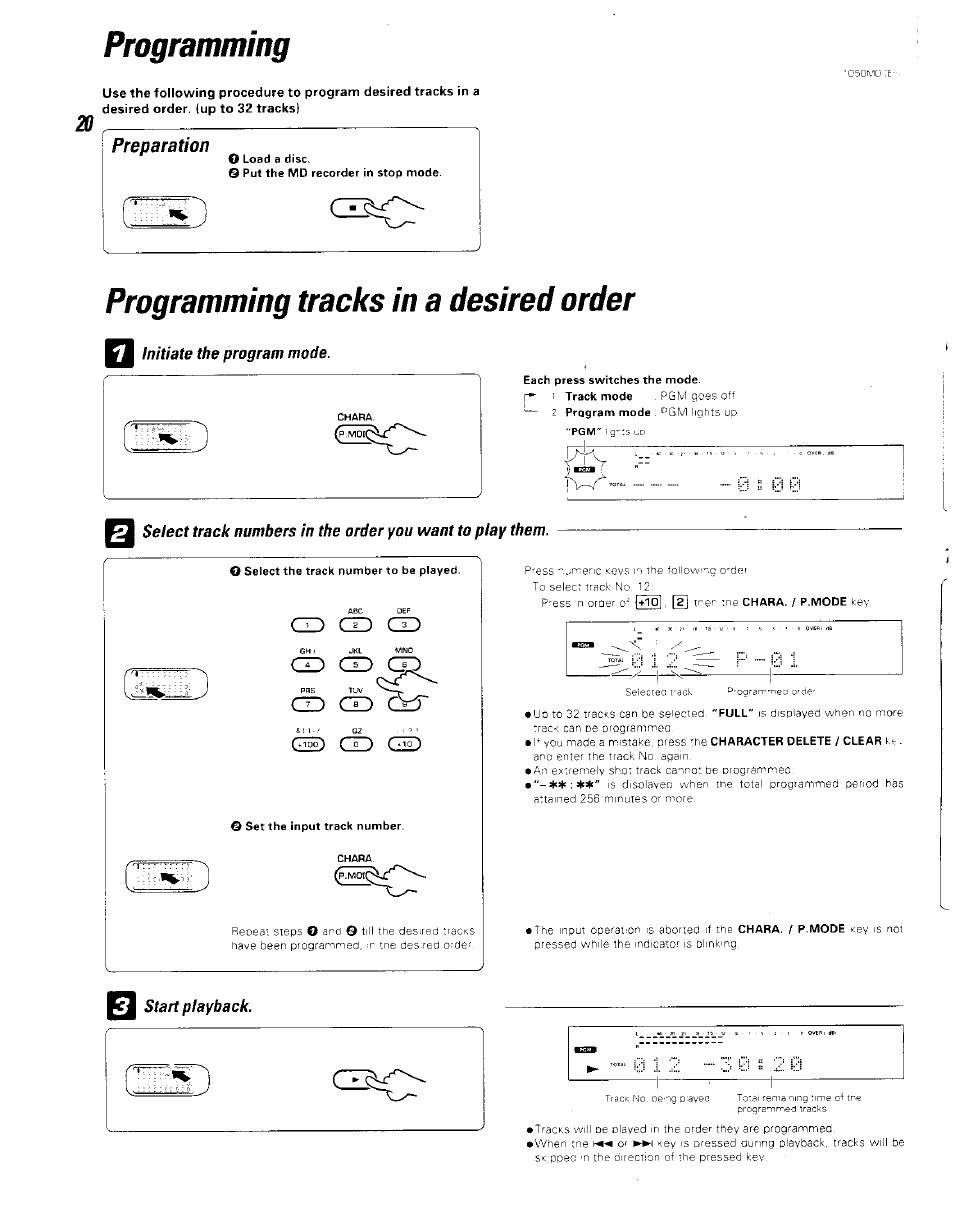 Programming, Preparation, Programming tracks in a desired order | Initiate the program mode, О cd qd cd cd, Cd) cd ckr cd cd cd | Kenwood BJV140Z User Manual | Page 20 / 54