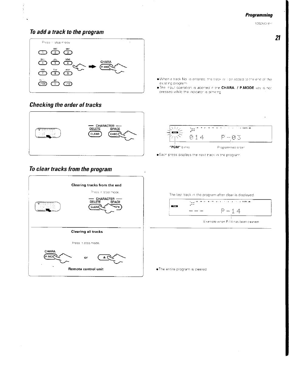 To add a track to the program, Checking the order of tracks, To clear tracks from the program | Cd cd, Programming | Kenwood BJV140Z User Manual | Page 21 / 54