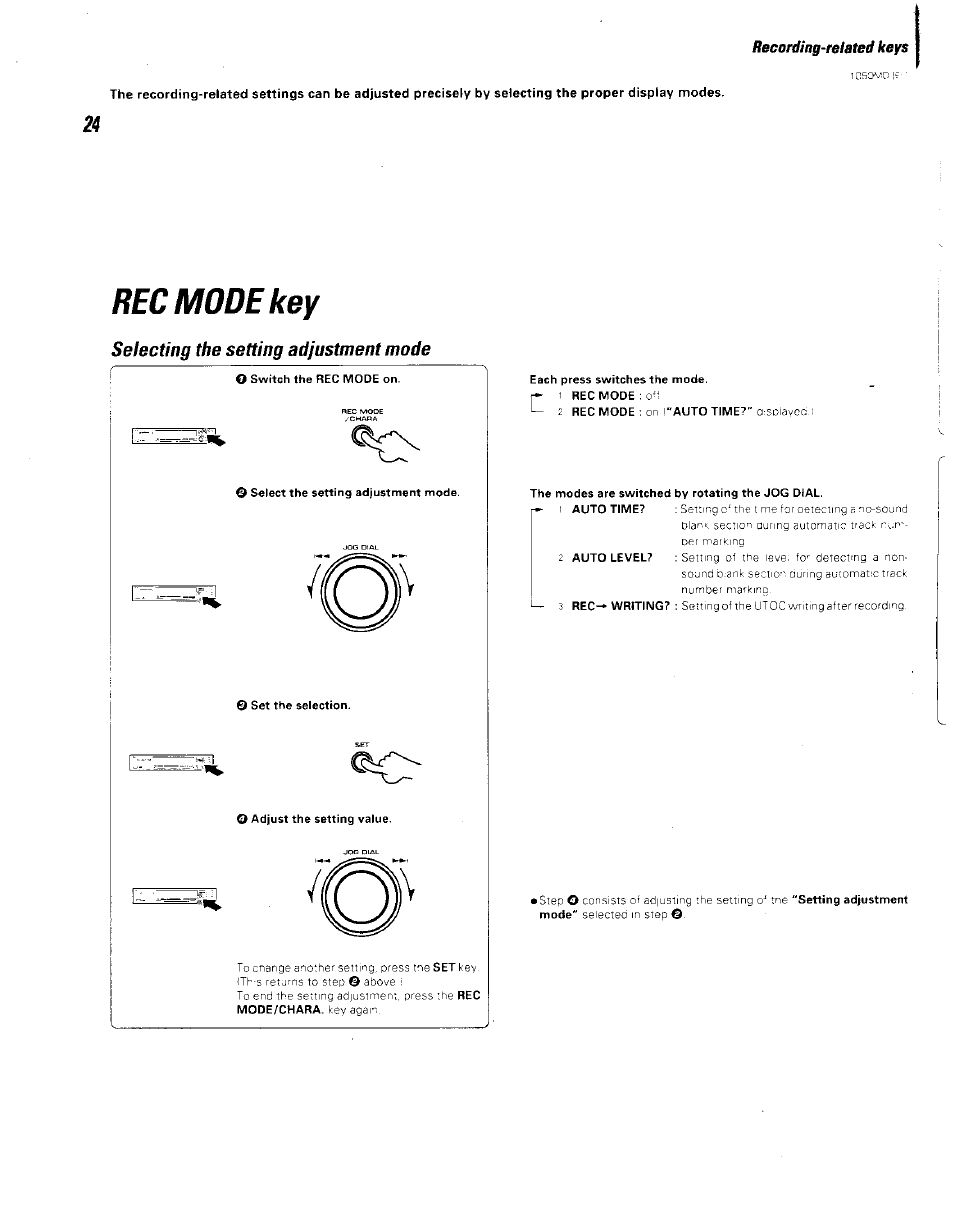 Rec mode key, Selecting the setting adjustment mode | Kenwood BJV140Z User Manual | Page 24 / 54