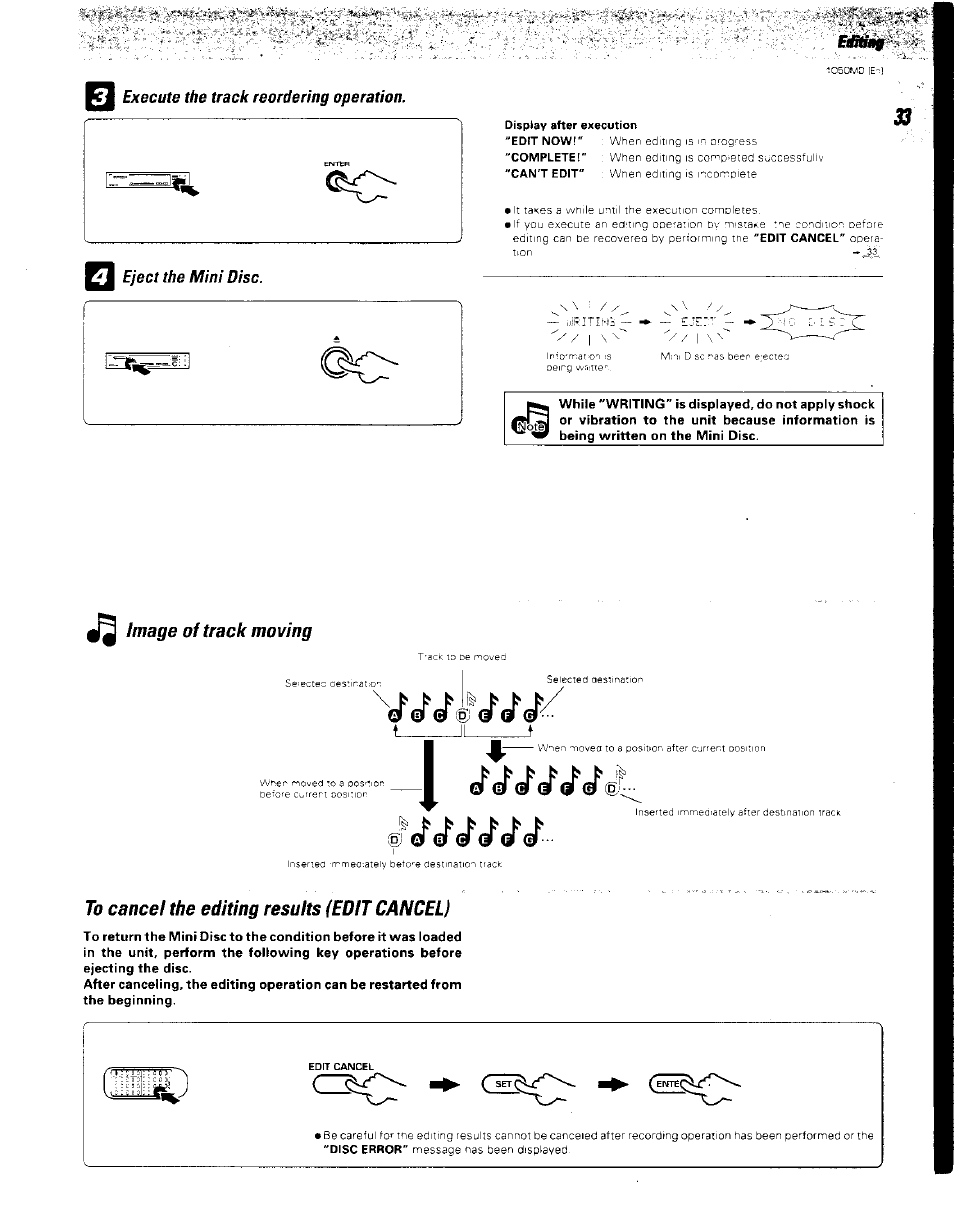 Execute the track reordering operation, Image of track moving, To cancel the editing results (edit cancel) | T op’ ot (sf, D ^ <i, Ïïfïïd | Kenwood BJV140Z User Manual | Page 33 / 54