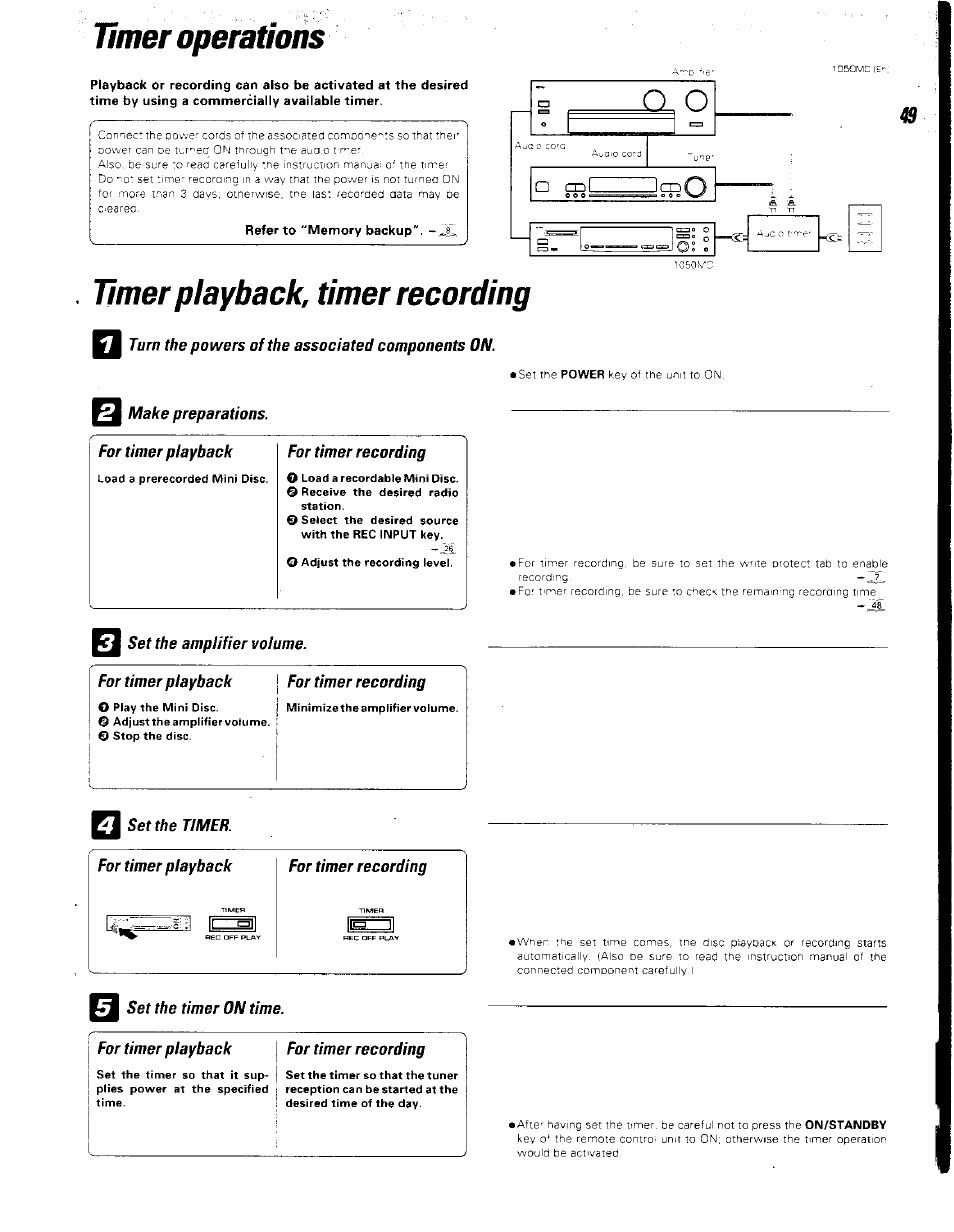 Timer operations, Timer playback, timer recording, Turn the powers of the associated components on | Make preparations, Set the amplifier volume | Kenwood BJV140Z User Manual | Page 48 / 54