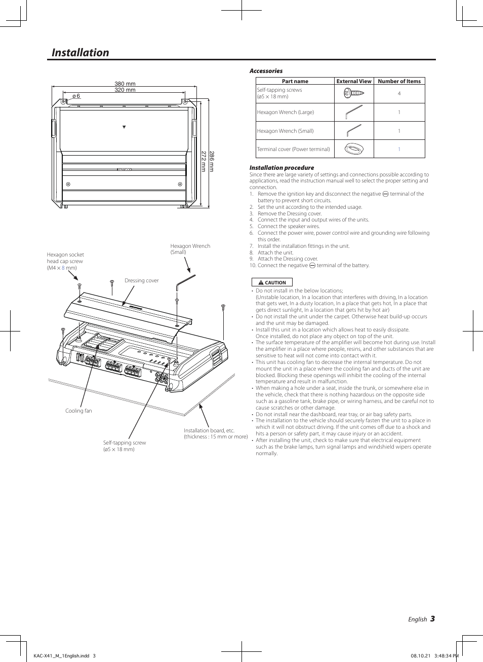 Installation | Kenwood KAC-X41 User Manual | Page 3 / 8