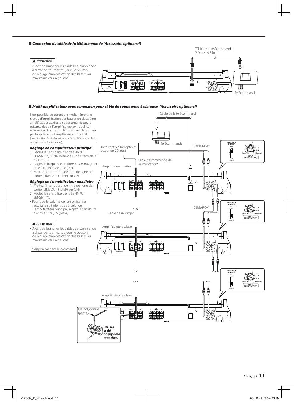Frençais, Réglage de l’amplificateur principal, Réglage de l’amplificateur auxiliaire | Kenwood X1200M User Manual | Page 11 / 20