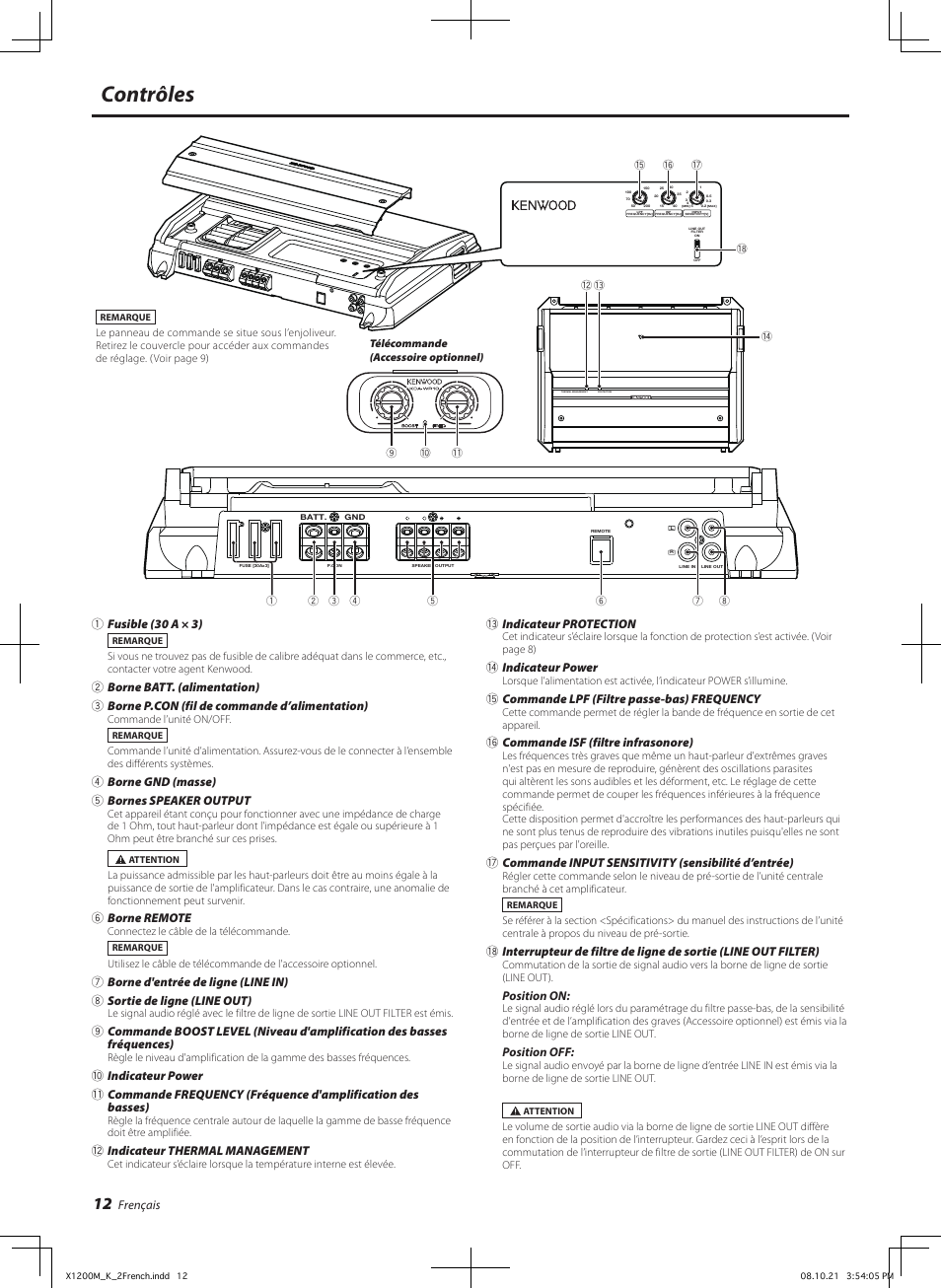 Contrôles | Kenwood X1200M User Manual | Page 12 / 20