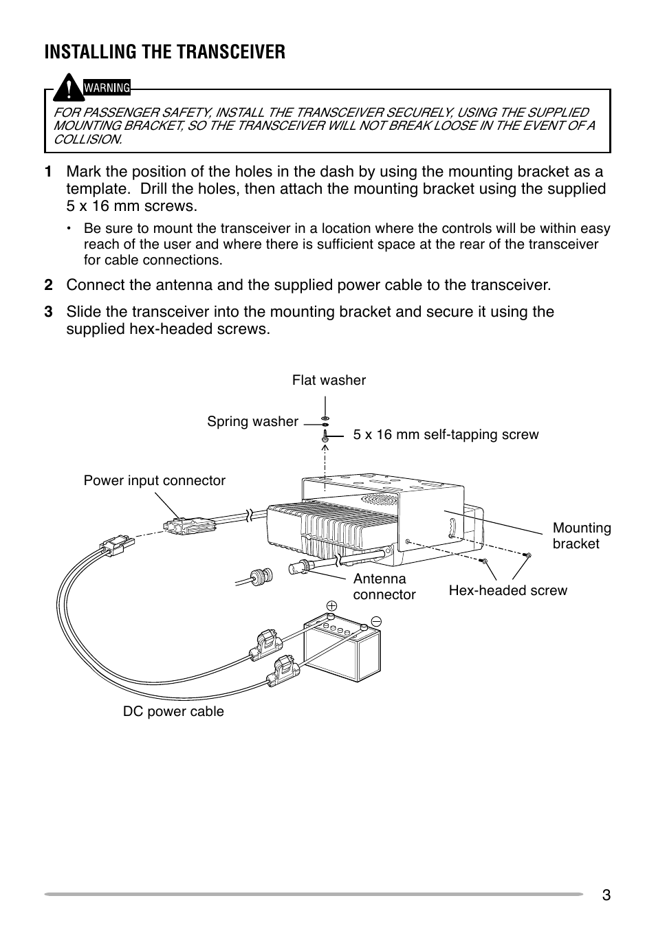 Installing the transceiver | Kenwood TK-880 User Manual | Page 7 / 20