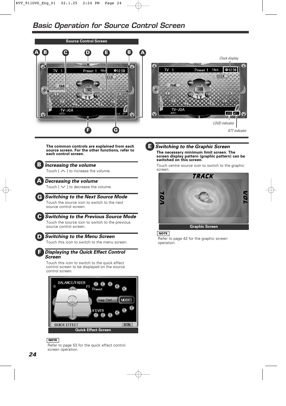 Basic operation for source control screen | Kenwood KVT-911DVD User Manual | Page 24 / 68