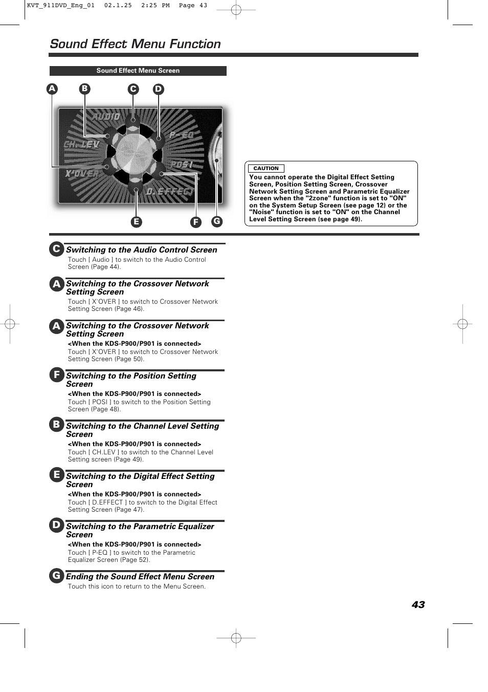 Sound effect menu function | Kenwood KVT-911DVD User Manual | Page 43 / 68