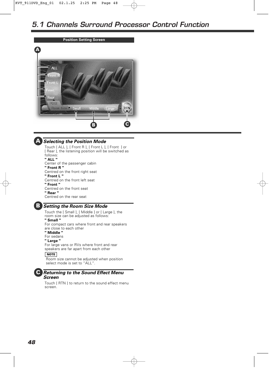 1 channels surround processor control function | Kenwood KVT-911DVD User Manual | Page 48 / 68