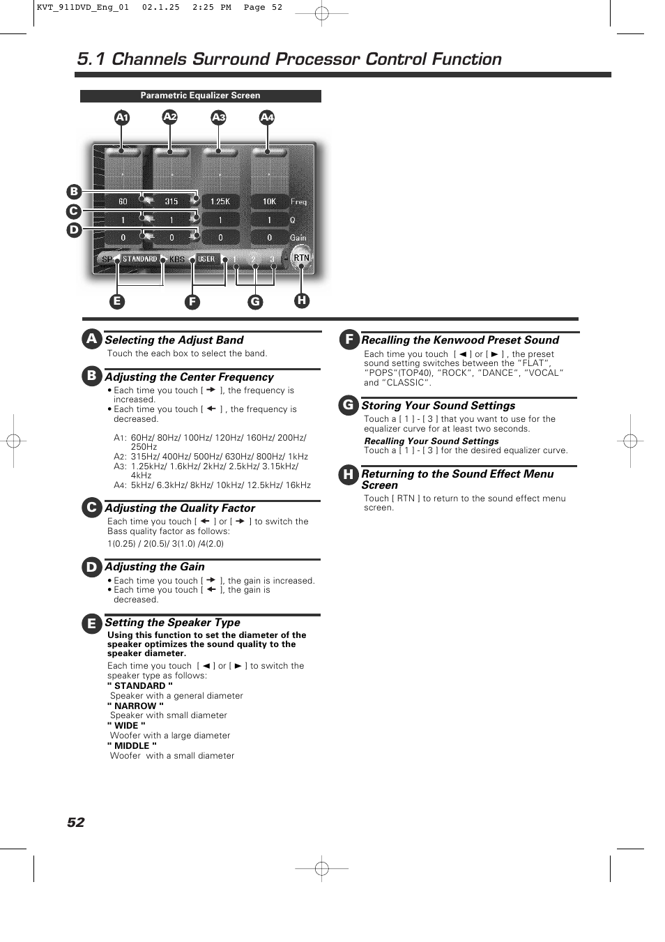 1 channels surround processor control function | Kenwood KVT-911DVD User Manual | Page 52 / 68