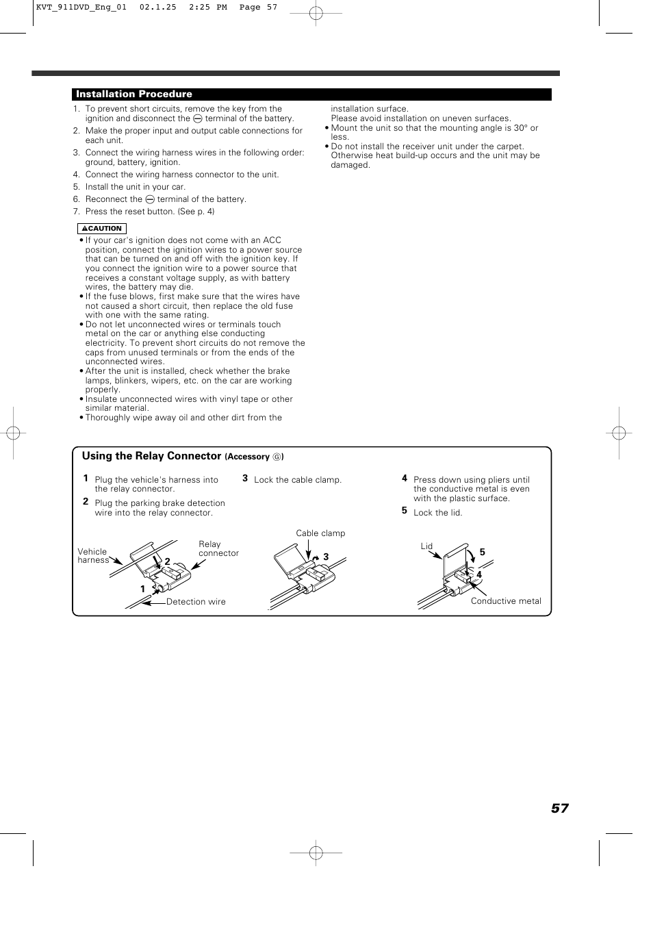 Using the relay connector | Kenwood KVT-911DVD User Manual | Page 57 / 68
