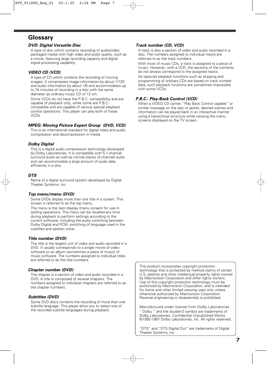 Glossary | Kenwood KVT-911DVD User Manual | Page 7 / 68