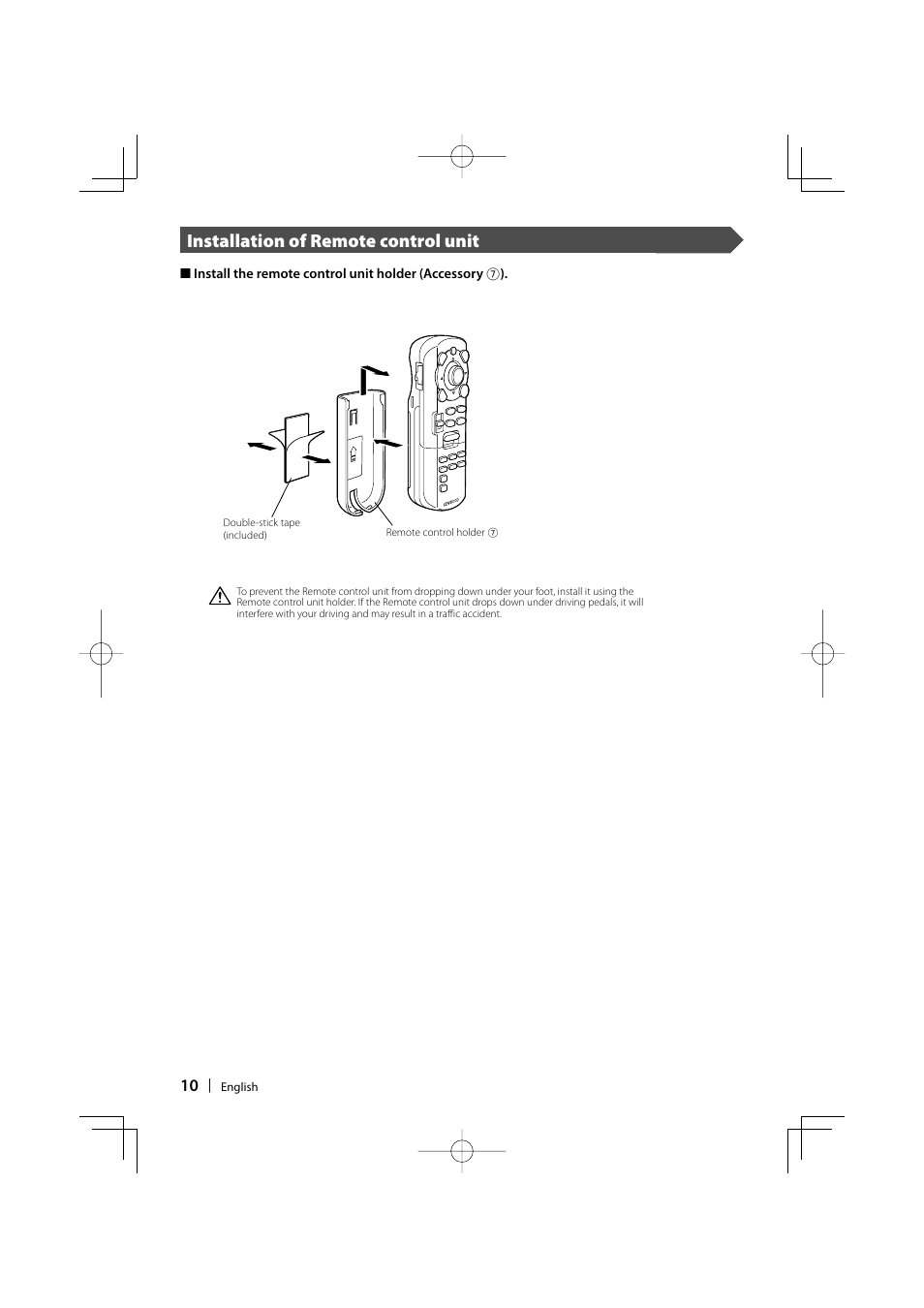Installation of remote control unit | Kenwood DDX7017 User Manual | Page 10 / 44
