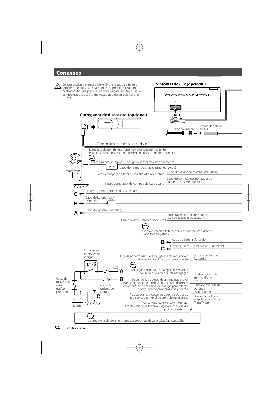 Conexões, B c b c, Bc a a | Kenwood DDX7017 User Manual | Page 34 / 44