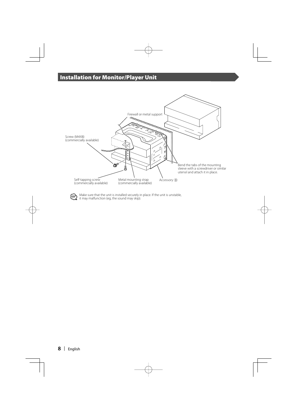 Installation for monitor/player unit | Kenwood DDX7017 User Manual | Page 8 / 44