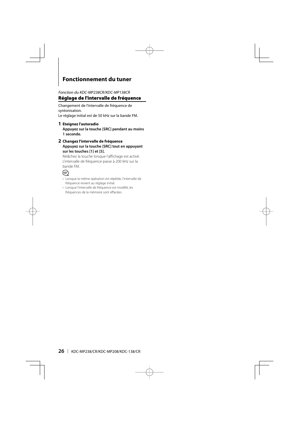 Fonctionnement du tuner | Kenwood KDC-138 User Manual | Page 26 / 56