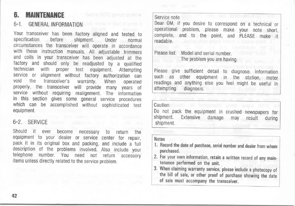 Maintenance 6-1. general information, 2. service | Kenwood TH-26A User Manual | Page 42 / 50
