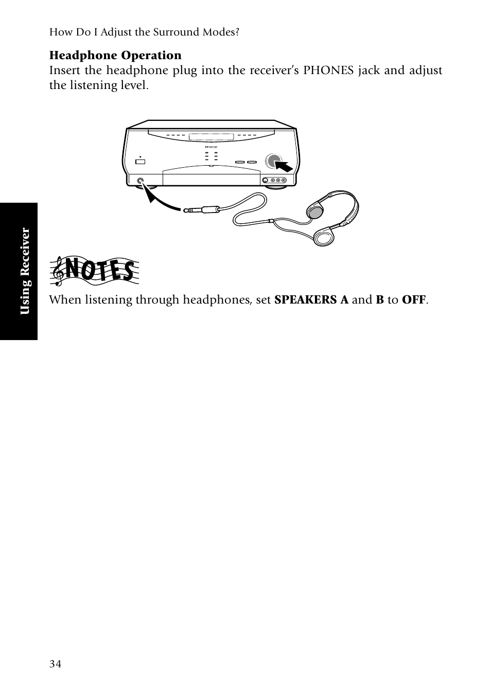 Headphone operation, Using r eceiv er | Kenwood VR-5090 User Manual | Page 42 / 88