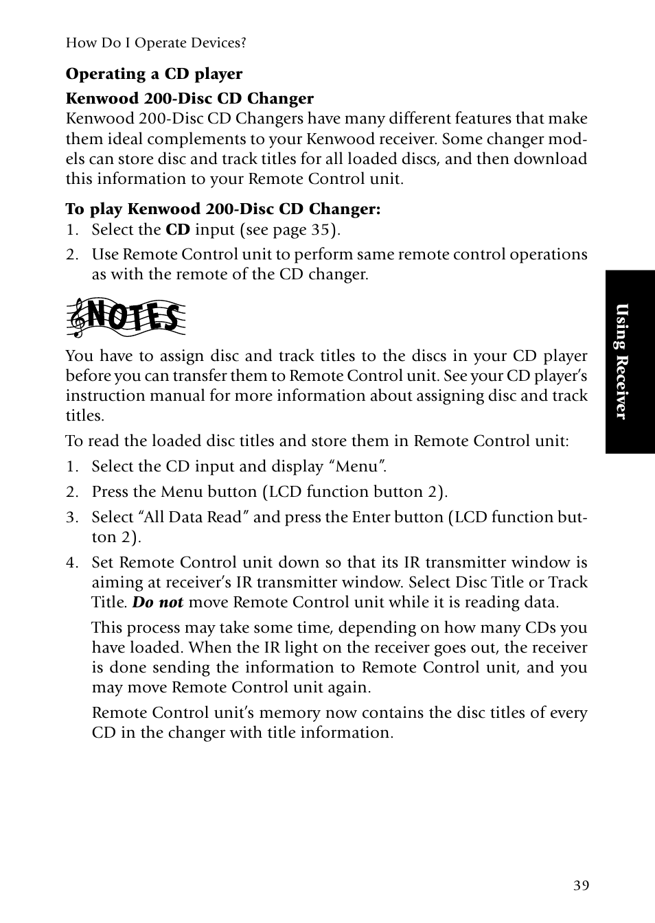 Operating a cd player, To play kenwood 200-disc cd changer | Kenwood VR-5090 User Manual | Page 47 / 88