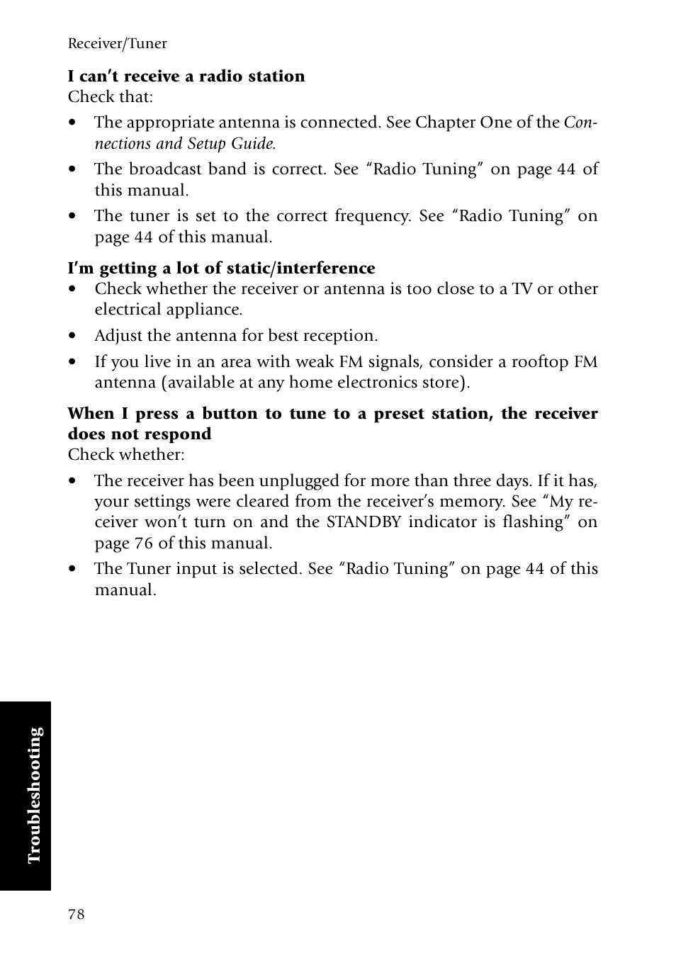 I can’t receive a radio station, I’m getting a lot of static/interference | Kenwood VR-5090 User Manual | Page 86 / 88