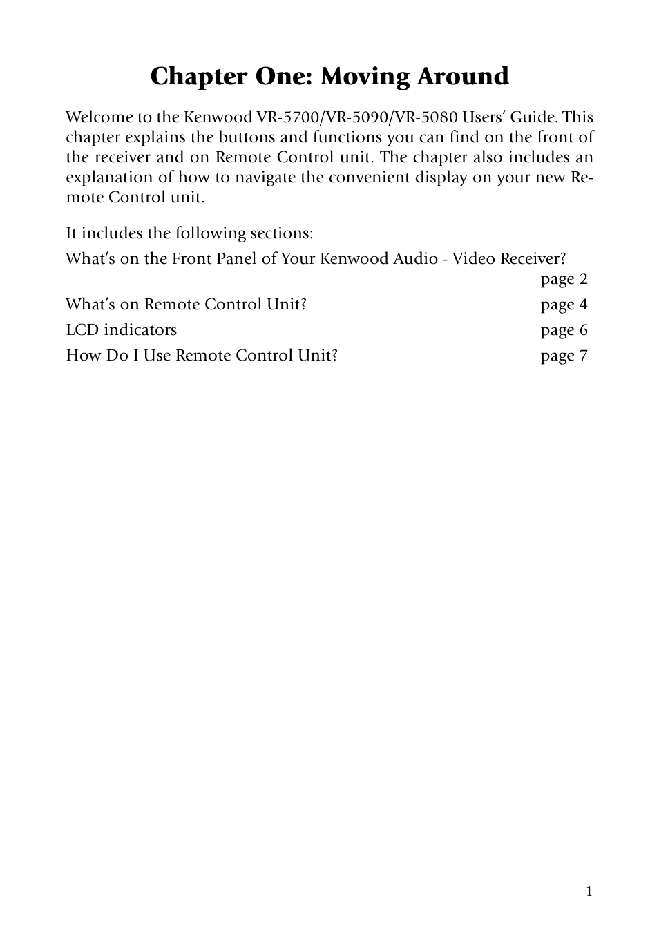 Chapter one: moving around | Kenwood VR-5090 User Manual | Page 9 / 88