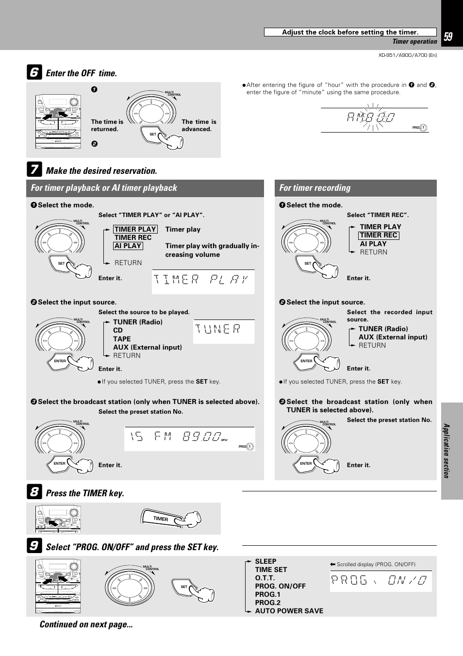 Am8 o 0, Make the desired reservation. enter the off time, Press the timer key | Kenwood XD-A700 User Manual | Page 59 / 68