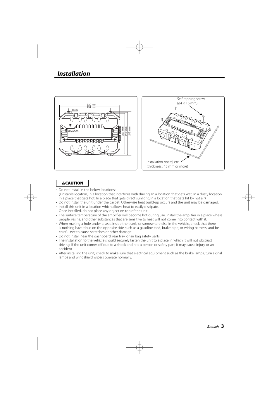 Installation | Kenwood KAC-6202 User Manual | Page 3 / 14