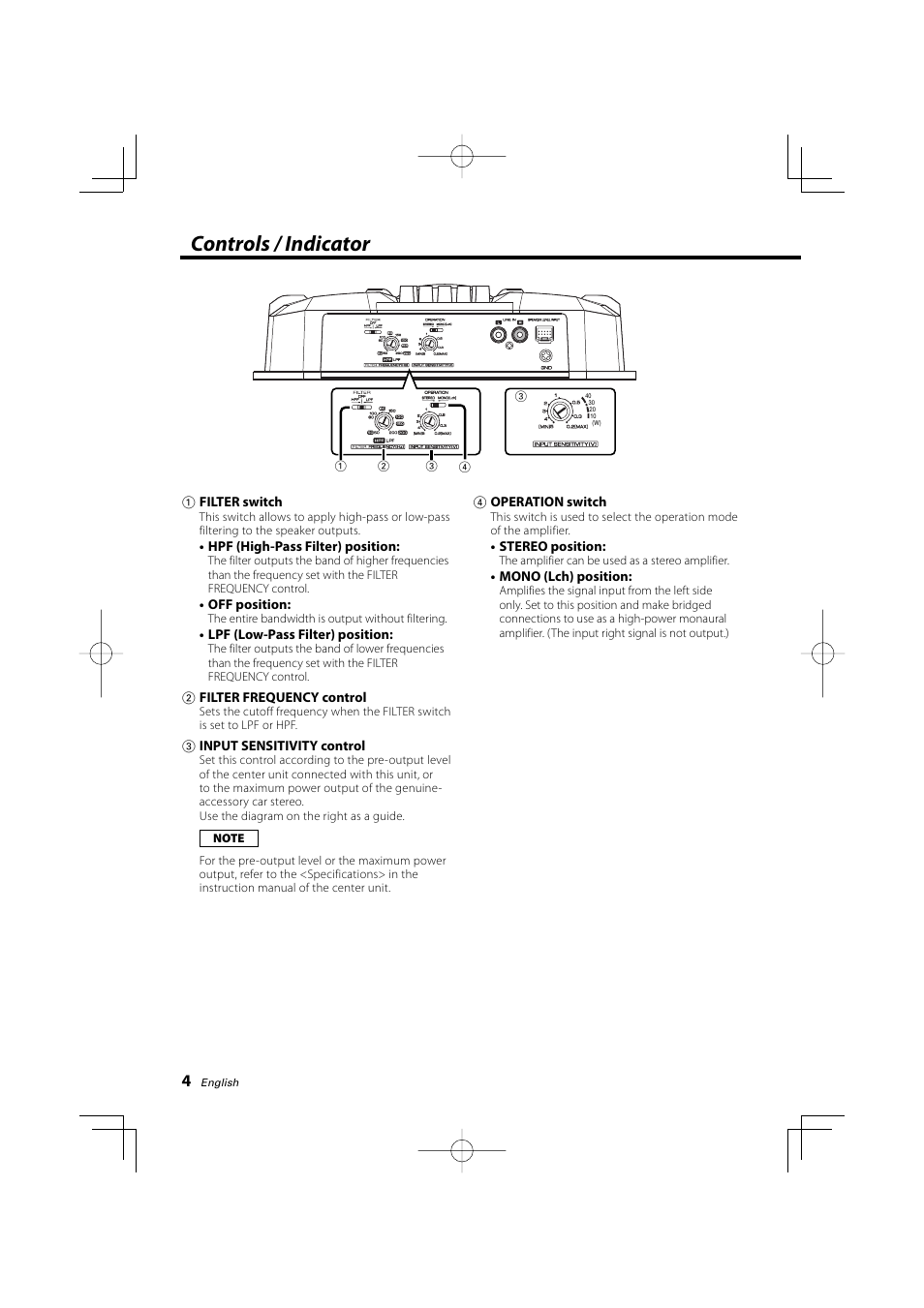 Controls / indicator | Kenwood KAC-6202 User Manual | Page 4 / 14