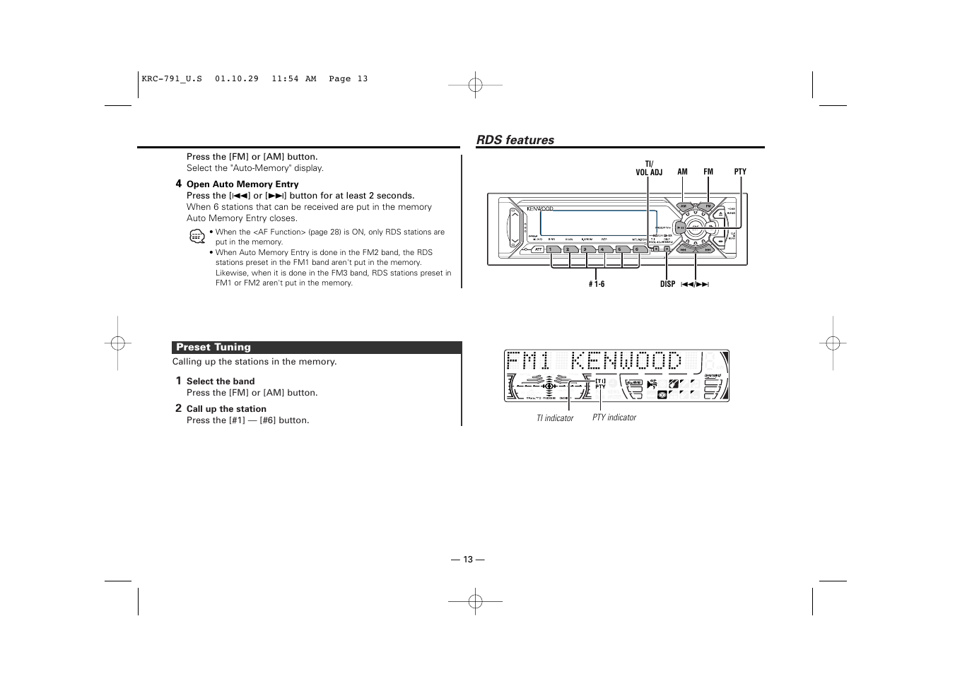 Rds features | Kenwood KRC-791 User Manual | Page 13 / 42