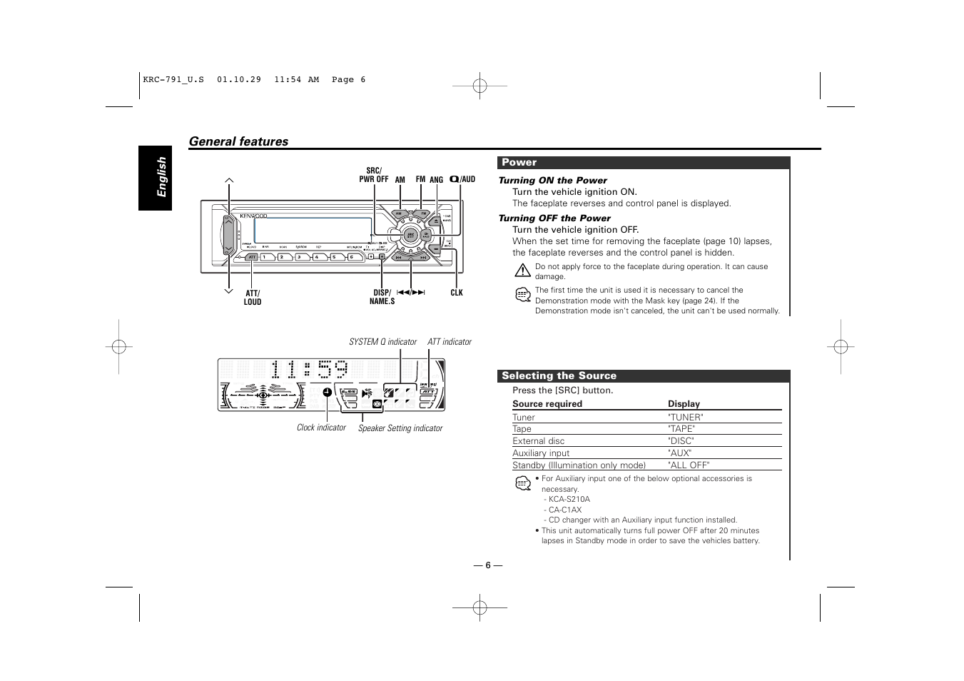 General features | Kenwood KRC-791 User Manual | Page 6 / 42
