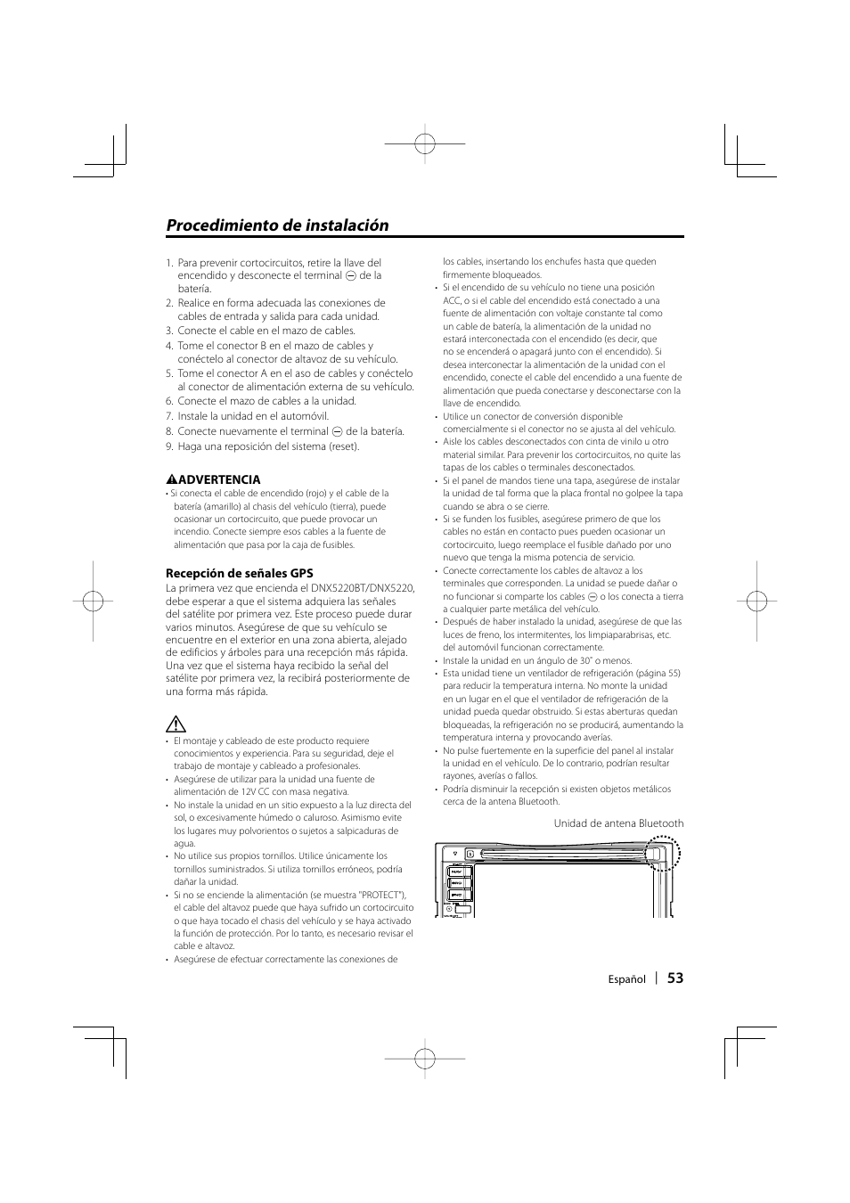 Procedimiento de instalación | Kenwood DNX5220BT User Manual | Page 53 / 72