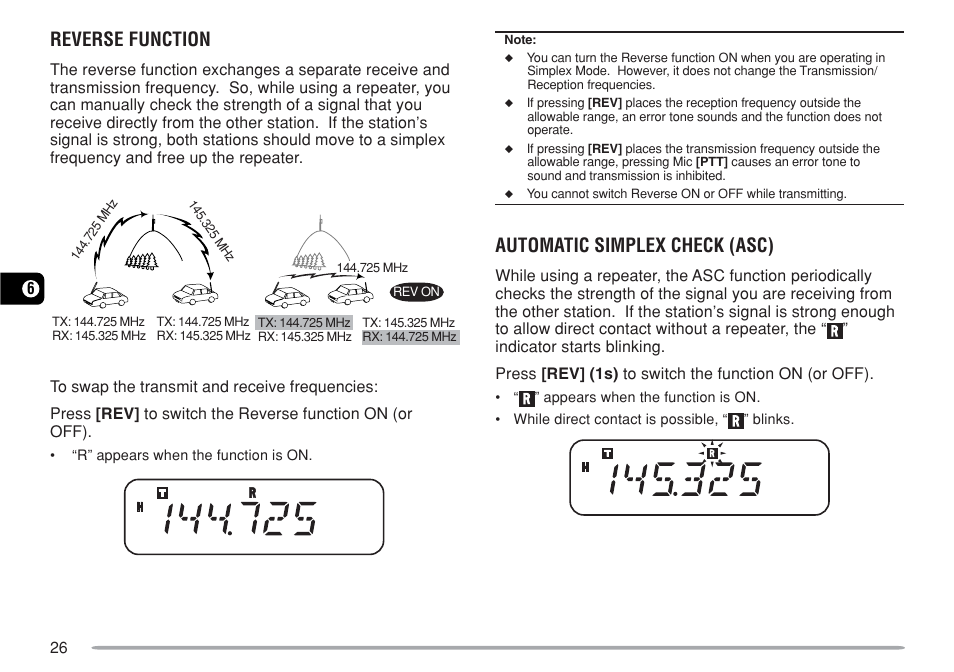 Reverse function, Automatic simplex check (asc) | Kenwood TM-271A User Manual | Page 33 / 79