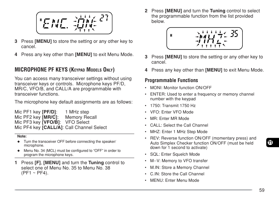 Microphone pf keys (k | Kenwood TM-271A User Manual | Page 66 / 79