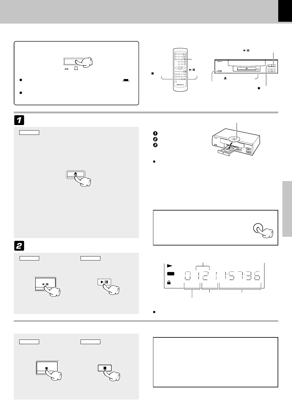 Playback of disc, Basic play, Preparation | Load a disc, Start playback, Resume playback, Operations | Kenwood DVF-3550 User Manual | Page 15 / 44