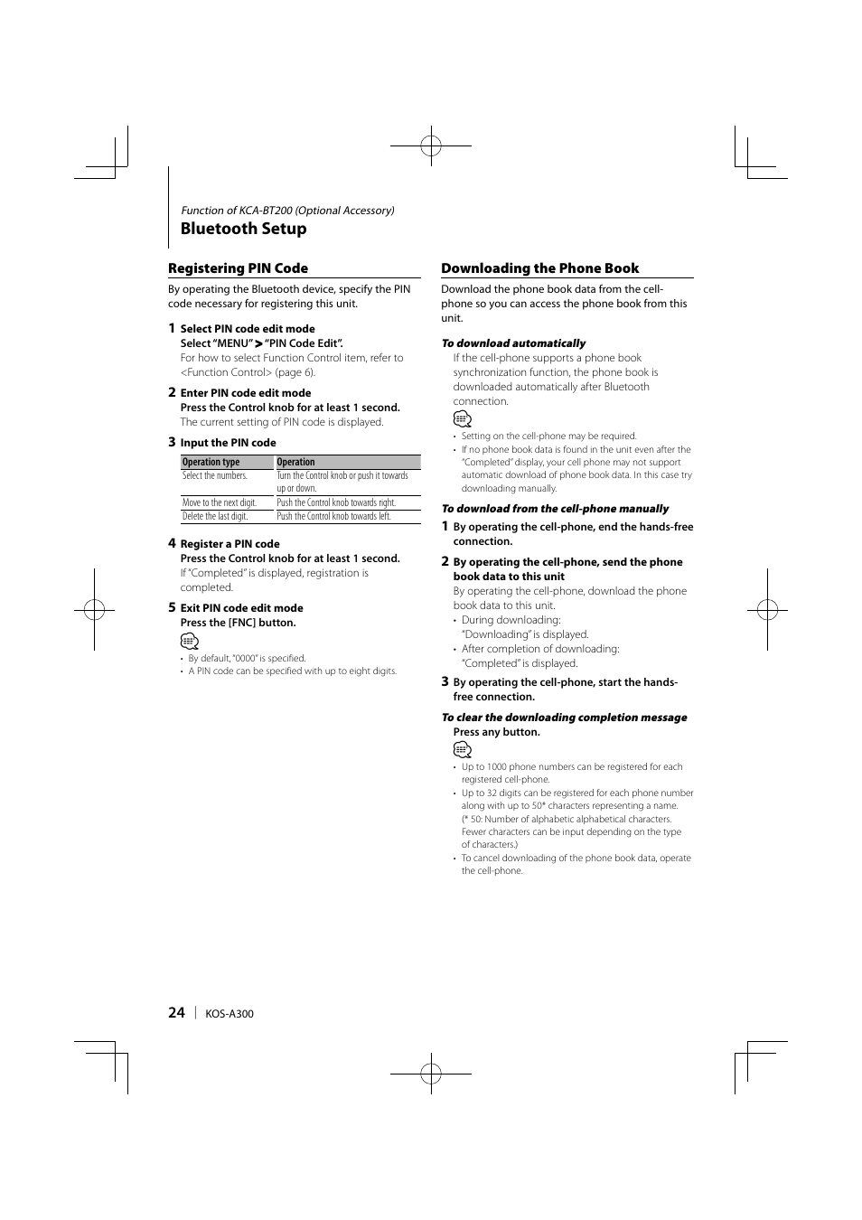 Bluetooth setup | Kenwood KOS-A300 User Manual | Page 24 / 44