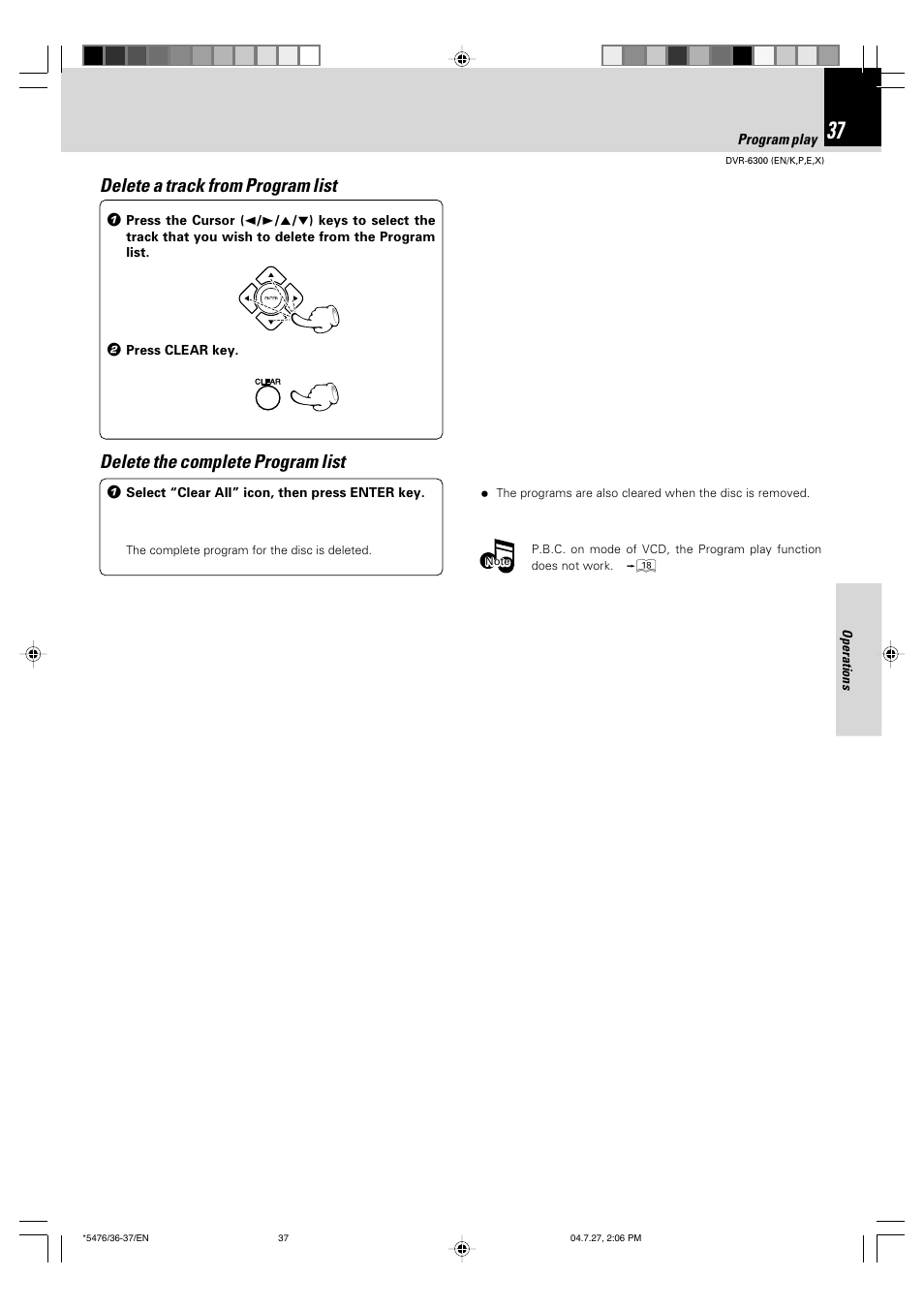 Delete a track from program list, Delete the complete program list | Kenwood DVT-7300 User Manual | Page 37 / 48