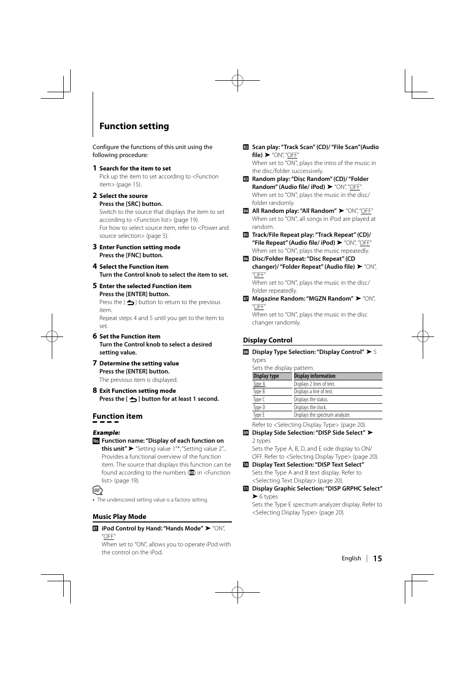 Function setting | Kenwood KDC-U6046L User Manual | Page 15 / 40